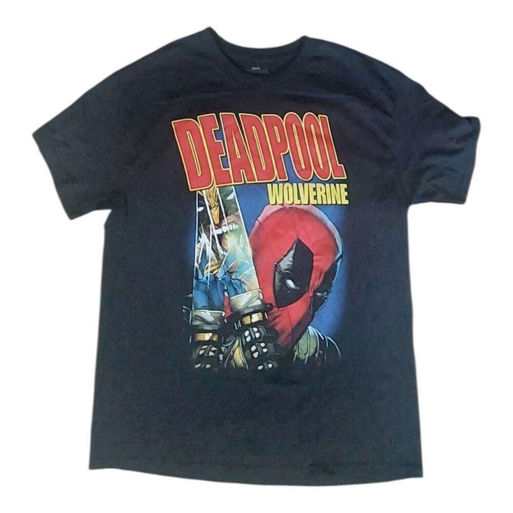 Deadpool vs Wolverine Hulk 340 Double Sided Graphic T-Shirt Black Size Large L